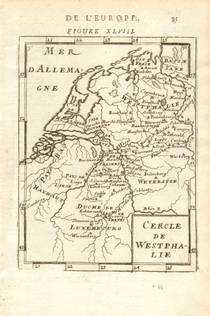 Cercle de Westphalie' Cologne Dusseldorf Luxembourg Dortmund MALLET 1683 map